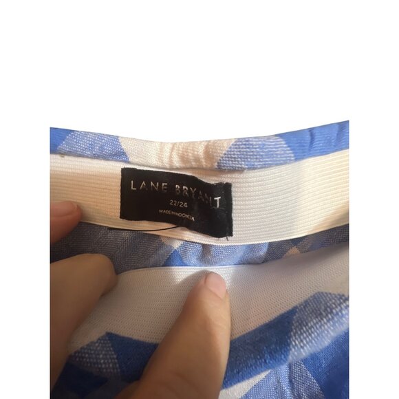 Lane Bryant A-Line Blue & White Checkered Midi Skirt Size 22/24 Linen & Viscose - Picture 5 of 6